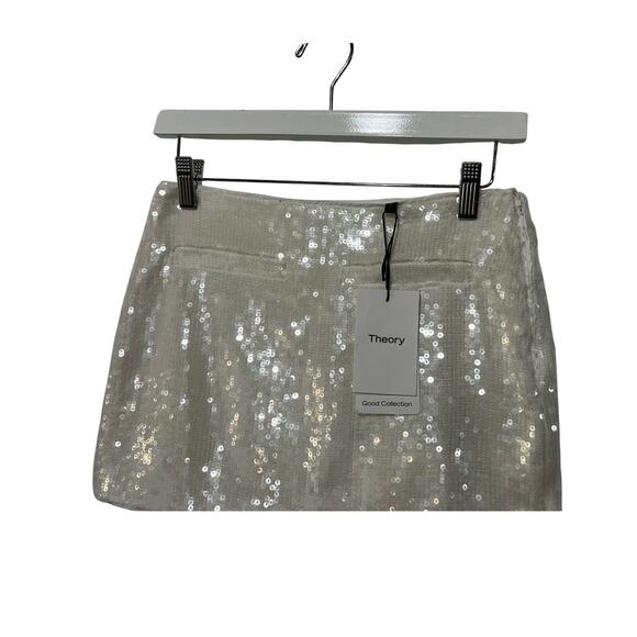 THEORY WOMENS SIZE 0 SLICE POCKET MID RISE MINI WHITE FLUID SEQUINS NEW - Picture 7 of 15